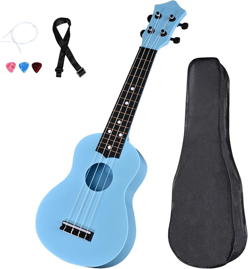 LIEKE Kids Toy Ukulele 21 inch Plastic Ukelele,Musical Instrument, Ukulele Toy Gift for Children Beginners with Bag Picks Strings (Light blue) - Image 1
